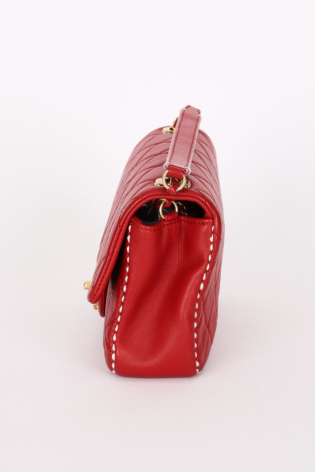 Chanel Stitched Edge Mini Rectangle Red Lambskin 2016 AGHW