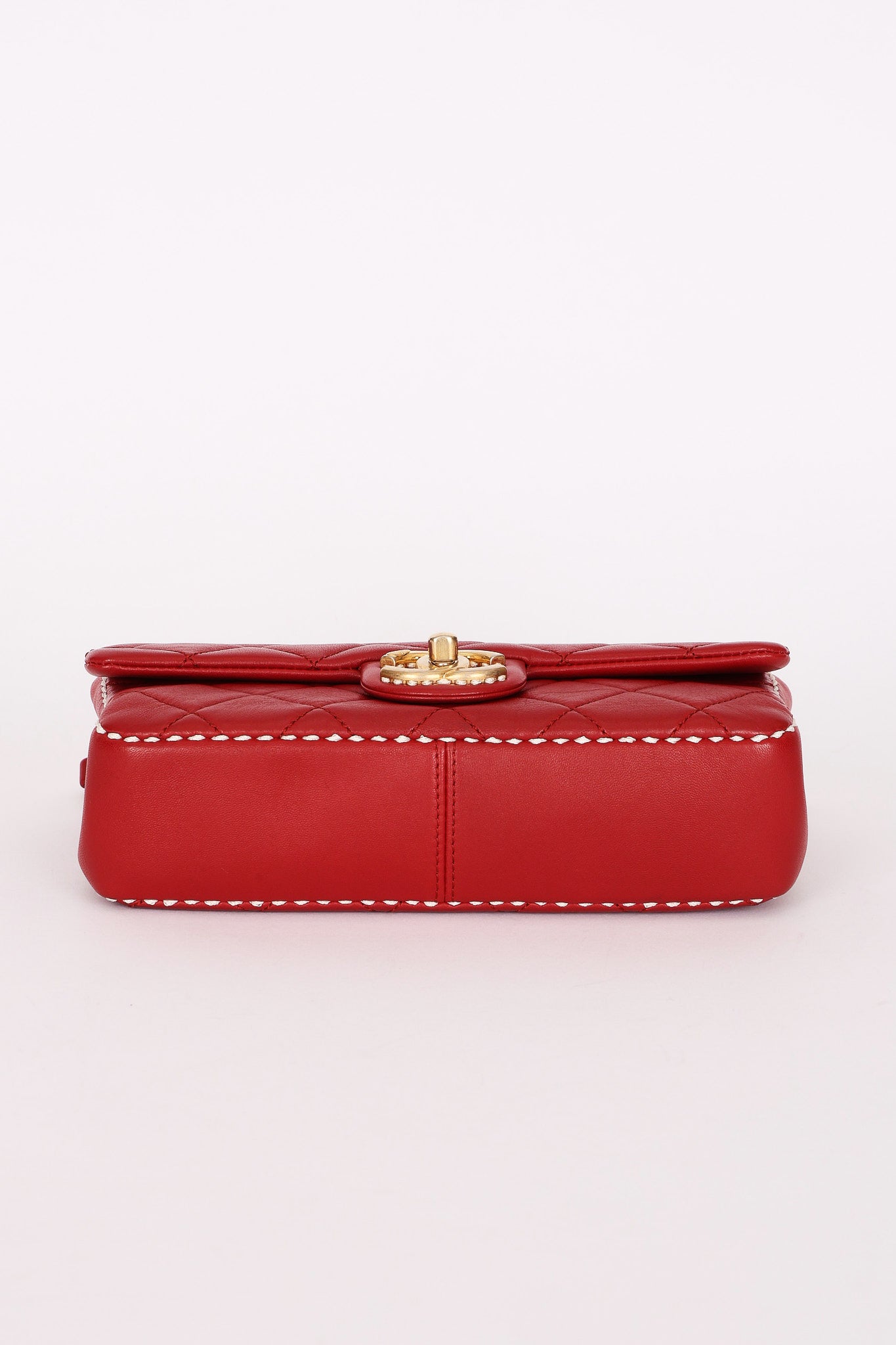Chanel Stitched Edge Mini Rectangle Red Lambskin 2016 AGHW