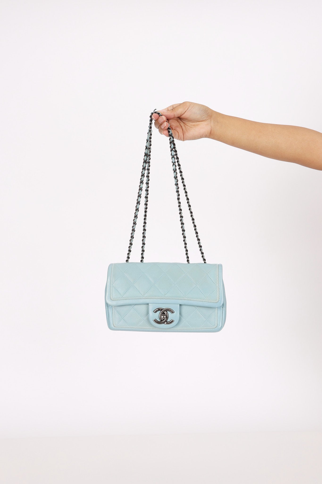 Chanel Single Flap Dusty Light Blue Calfskin RHW