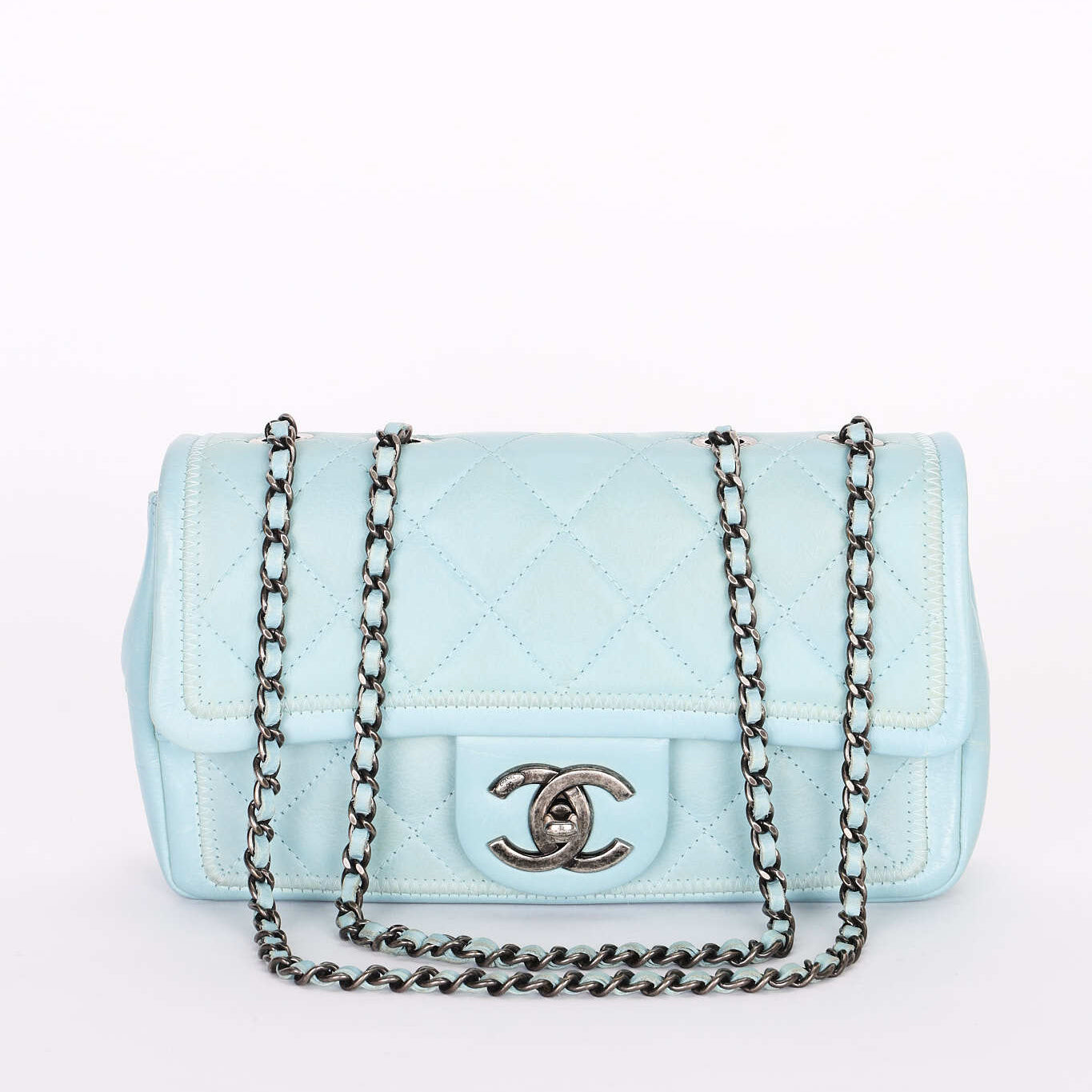Chanel Single Flap Dusty Light Blue Calfskin 2015 RHW
