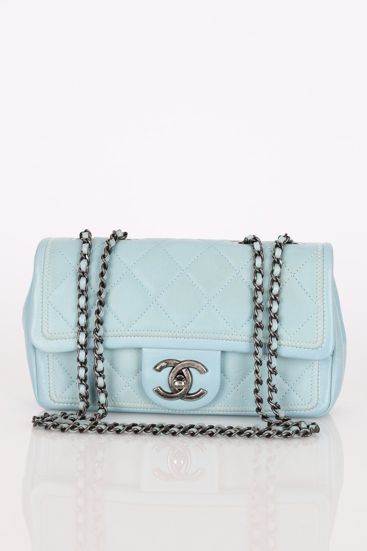 Chanel Single Flap Dusty Light Blue Calfskin RHW