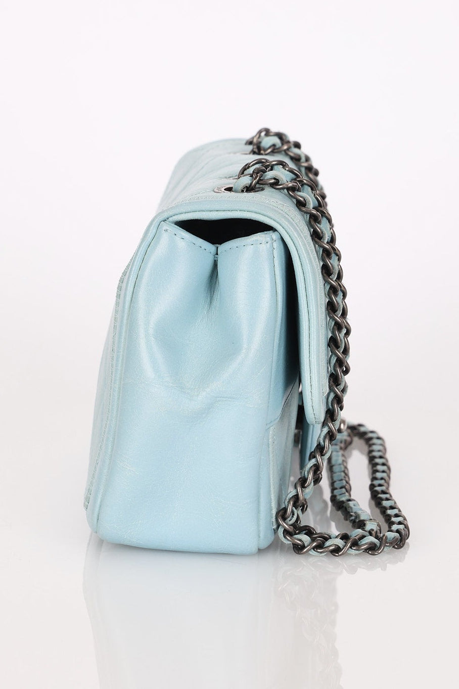 Chanel Single Flap Dusty Light Blue Calfskin RHW