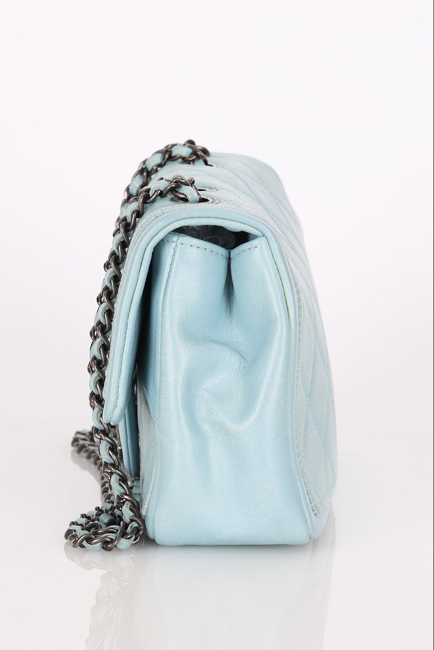 Chanel Single Flap Dusty Light Blue Calfskin RHW