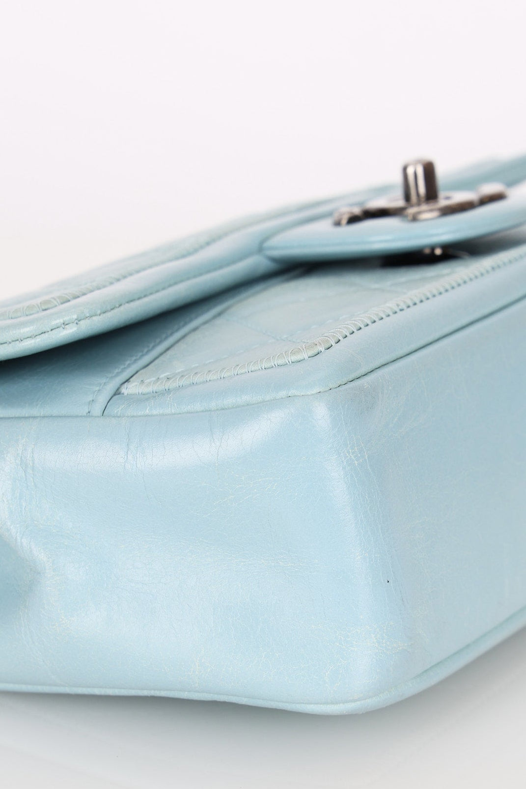 Chanel Single Flap Dusty Light Blue Calfskin RHW