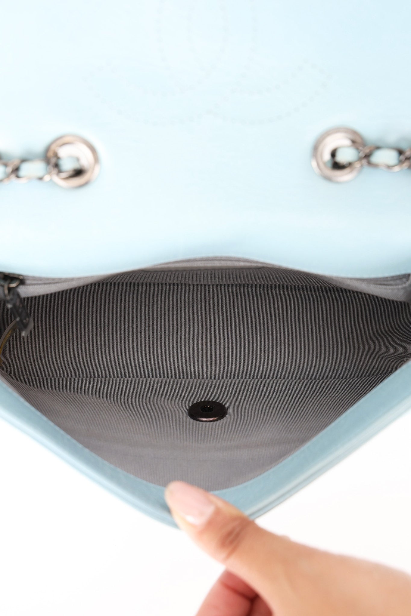 Chanel Single Flap Dusty Light Blue Calfskin RHW