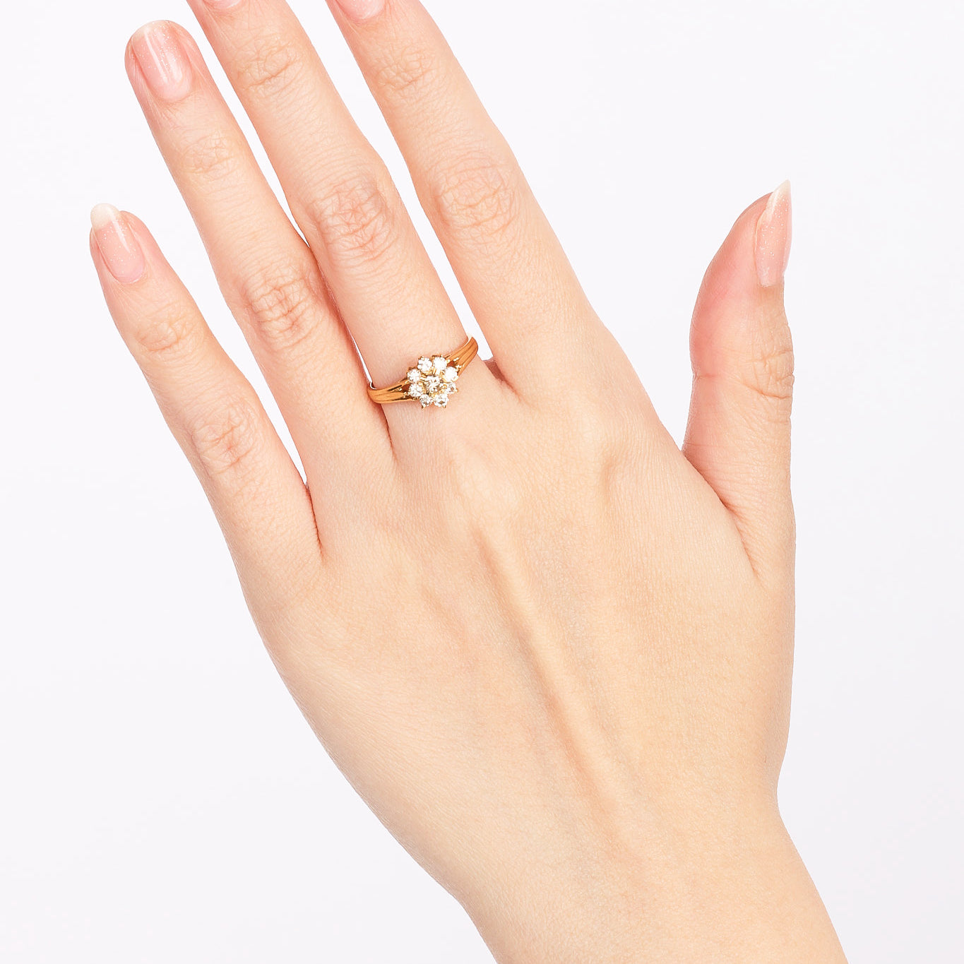 18K Yellow Gold & Diamond Ridged Floral Ring, Size US 5.75