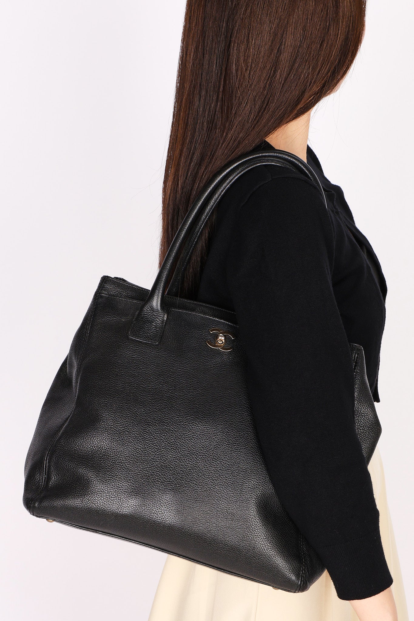 Chanel Tall Cerf Executive Shopping Tote Black Caviar 2001 RHW