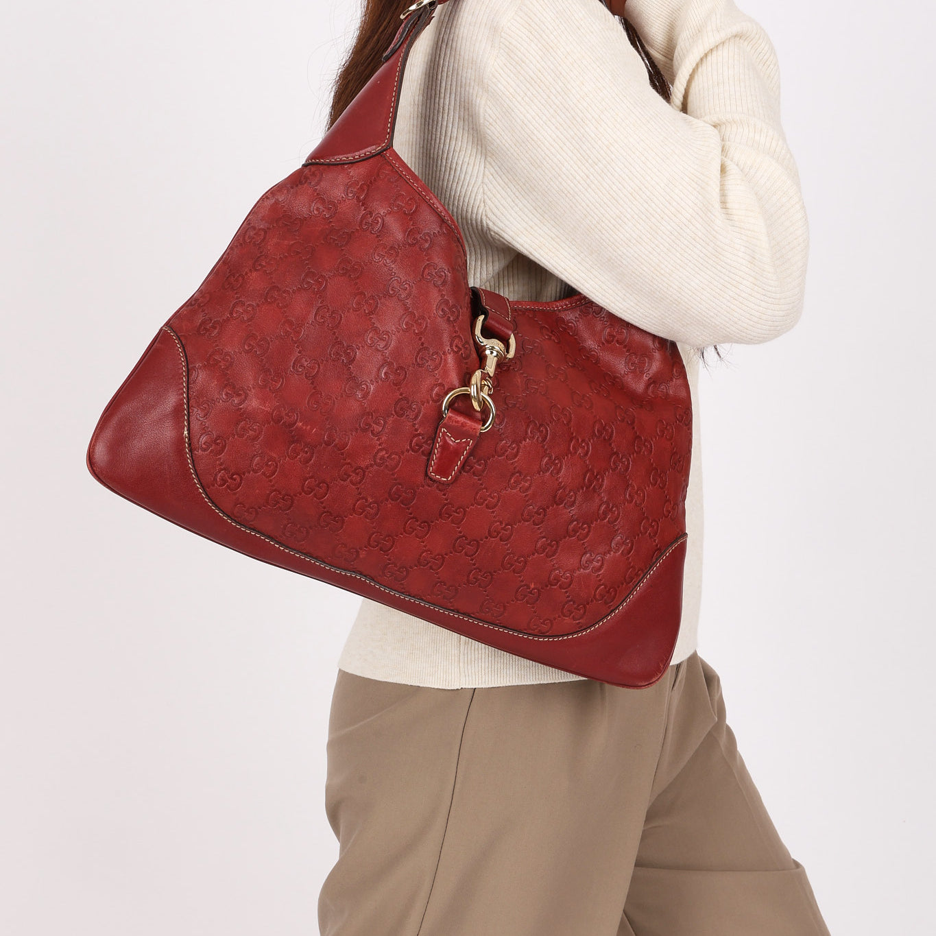 Gucci Large Guccissima Jackie O Bag Bordeaux