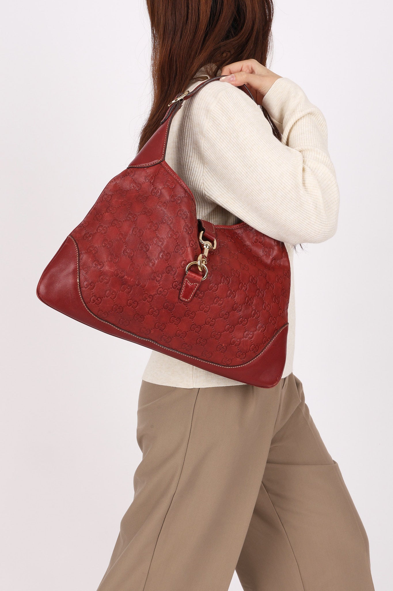 Gucci Large Guccissima Jackie O Bag Bordeaux