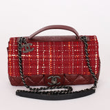 Chanel Airlines Tweed Single Flap Bordeaux Crinkled Calfskin RHW