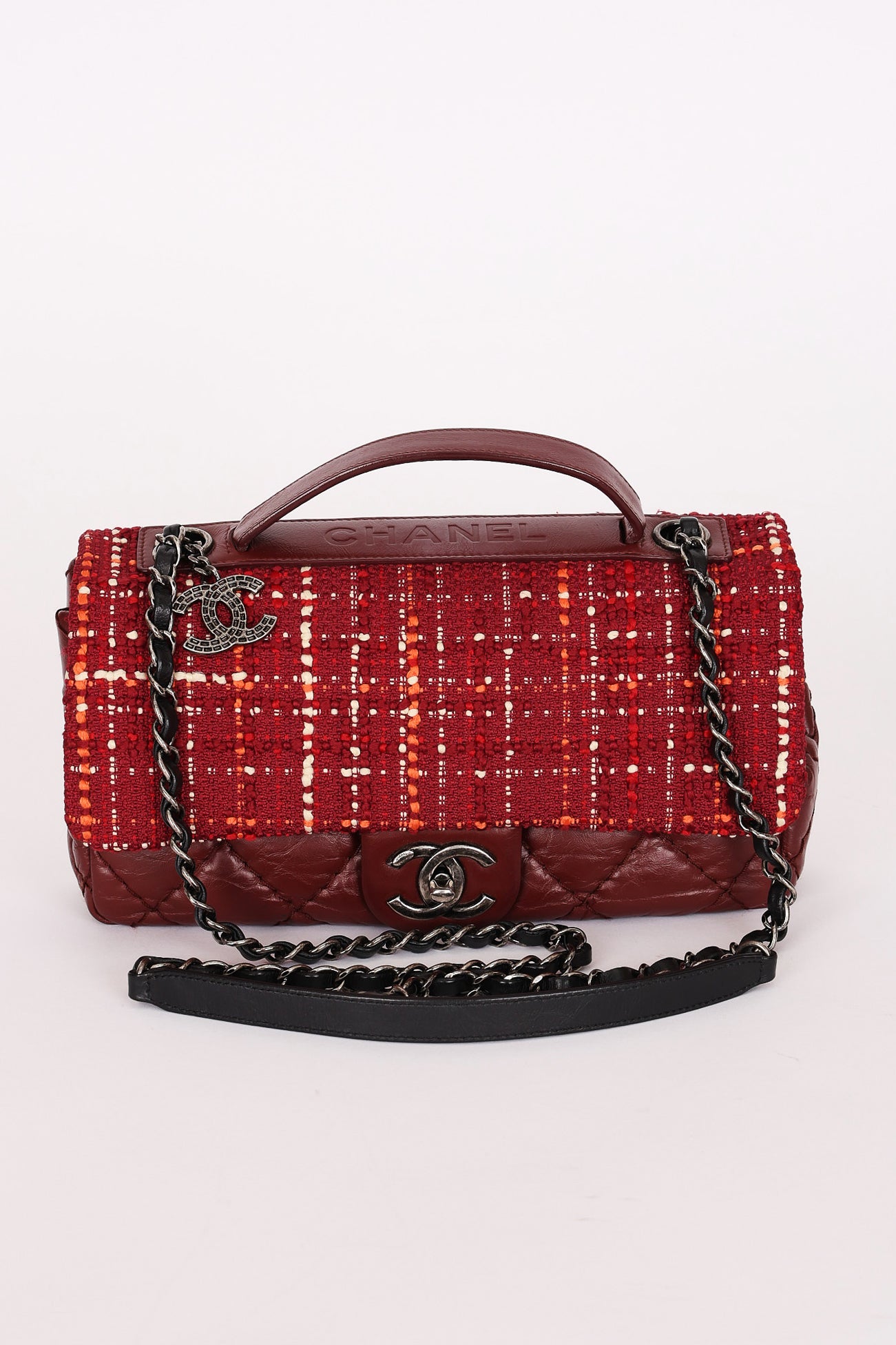 Chanel Airlines Tweed Single Flap Bordeaux Crinkled Calfskin RHW