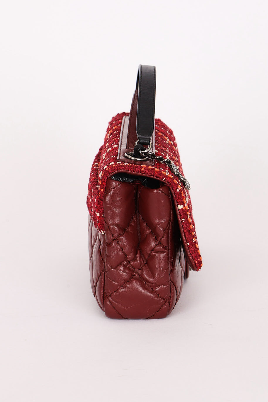 Chanel Airlines Tweed Single Flap Bordeaux Crinkled Calfskin RHW