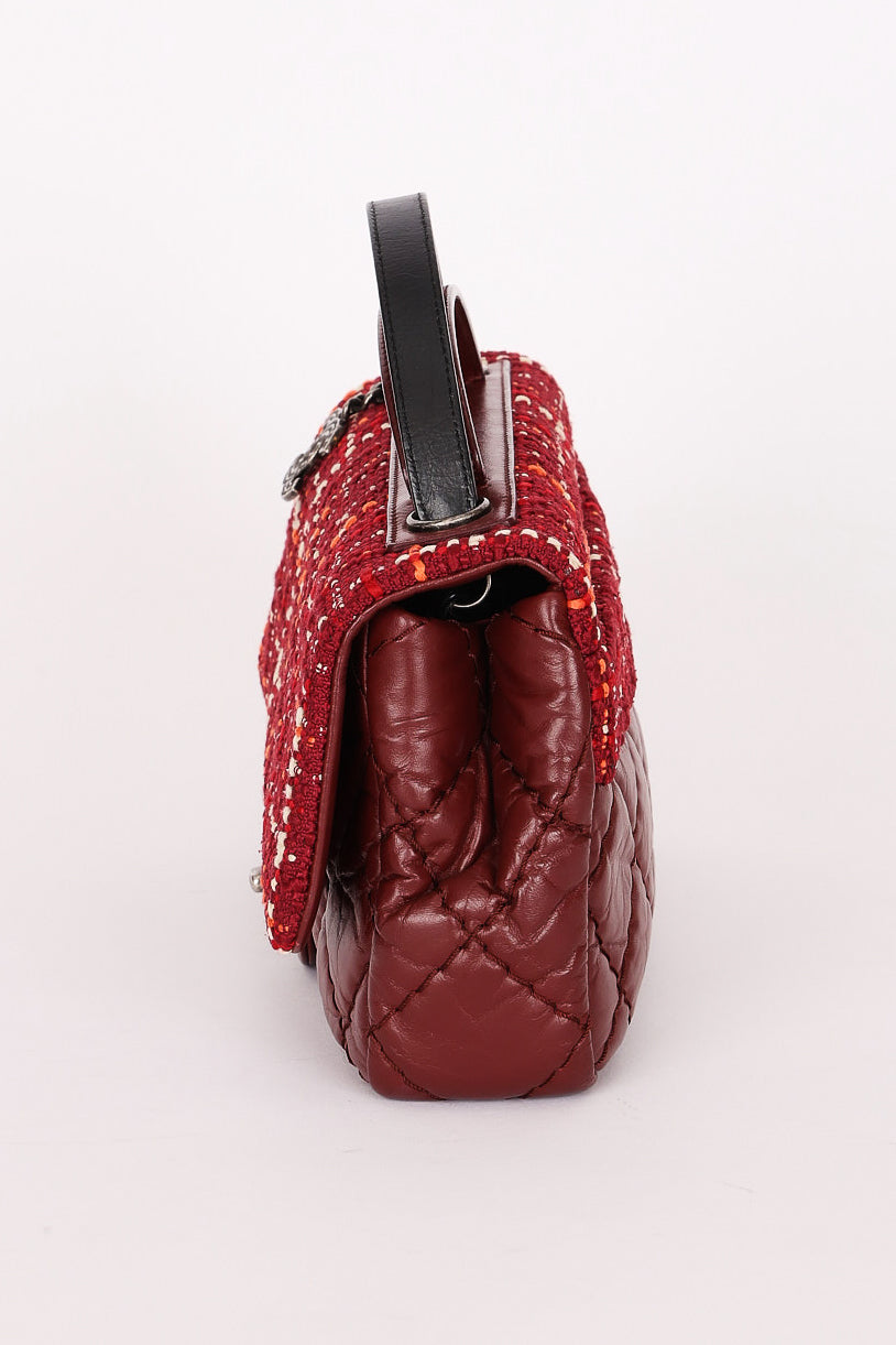 Chanel Airlines Tweed Single Flap Bordeaux Crinkled Calfskin RHW