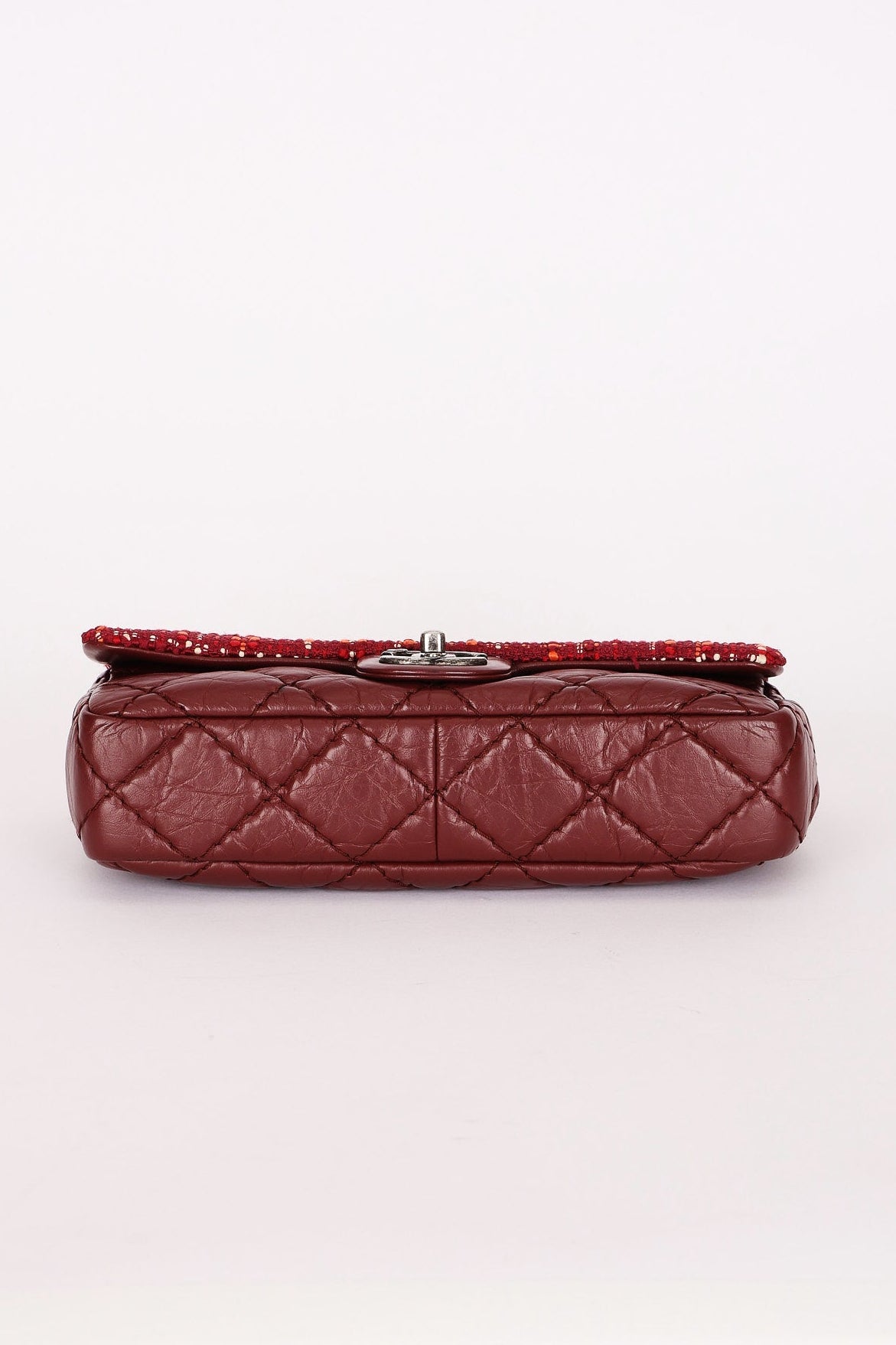 Chanel Airlines Tweed Single Flap Bordeaux Crinkled Calfskin RHW