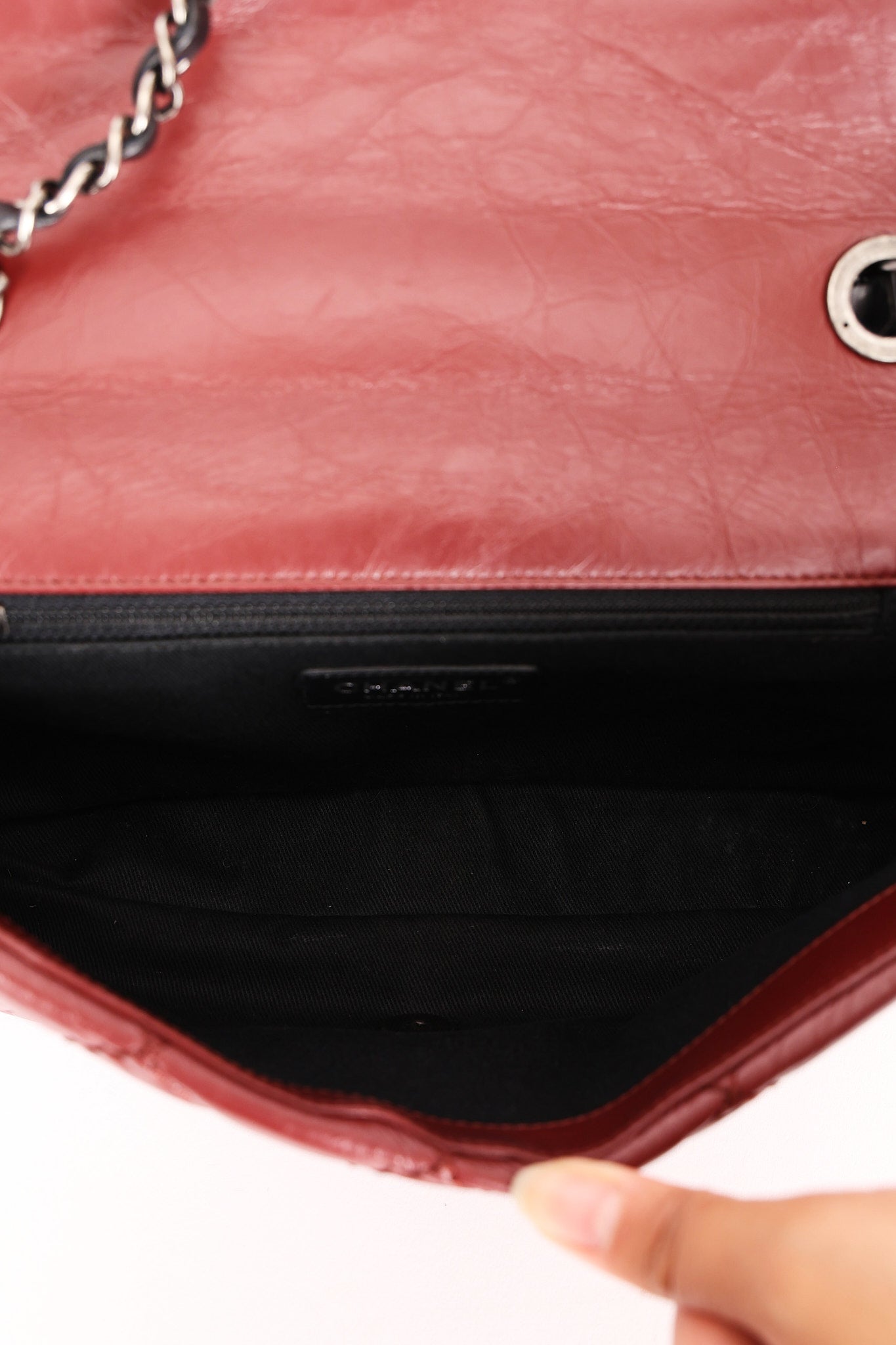 Chanel Airlines Tweed Single Flap Bordeaux Crinkled Calfskin RHW