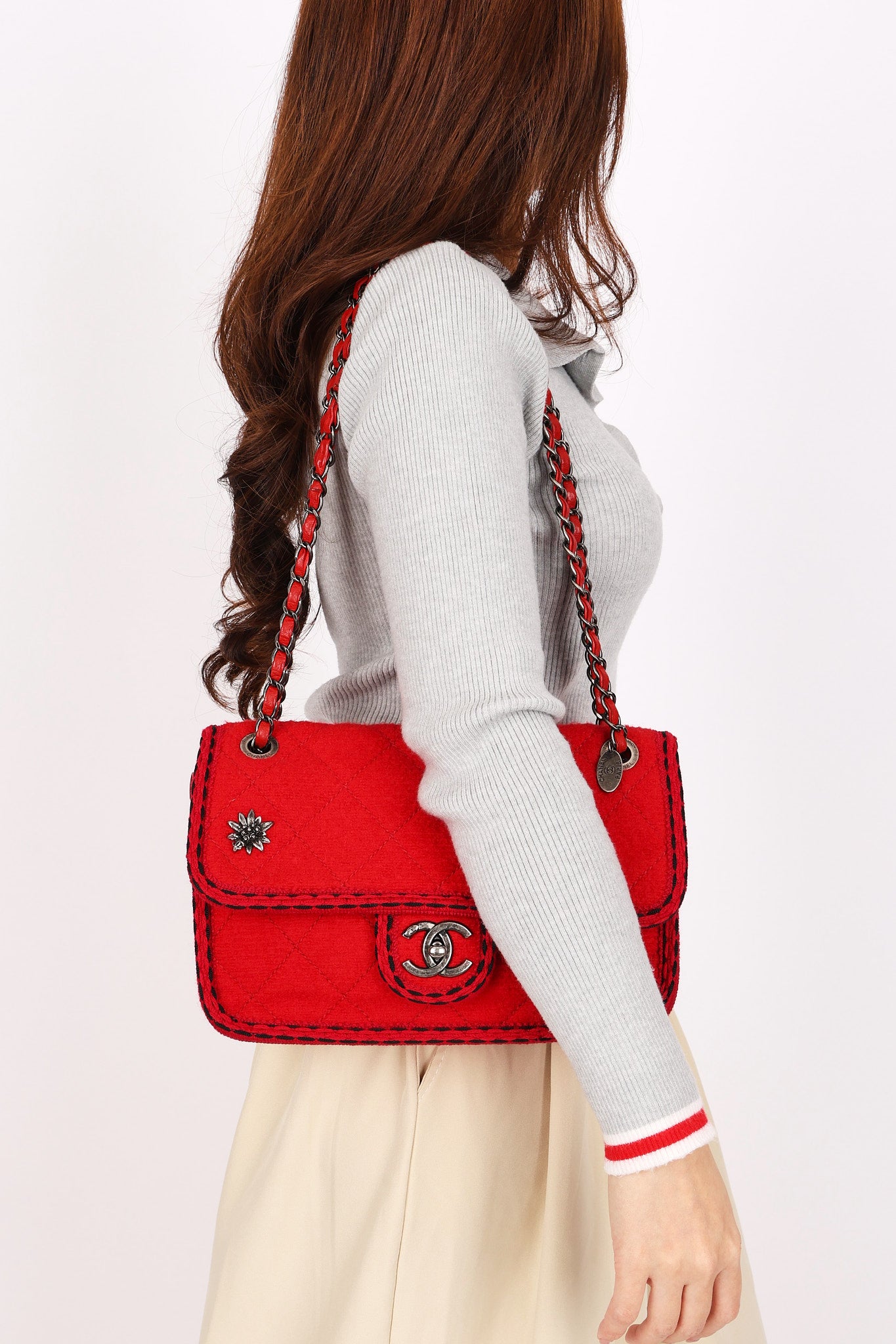 Chanel Paris-Salzburg Medium Single Flap Red Wool 2015 RHW