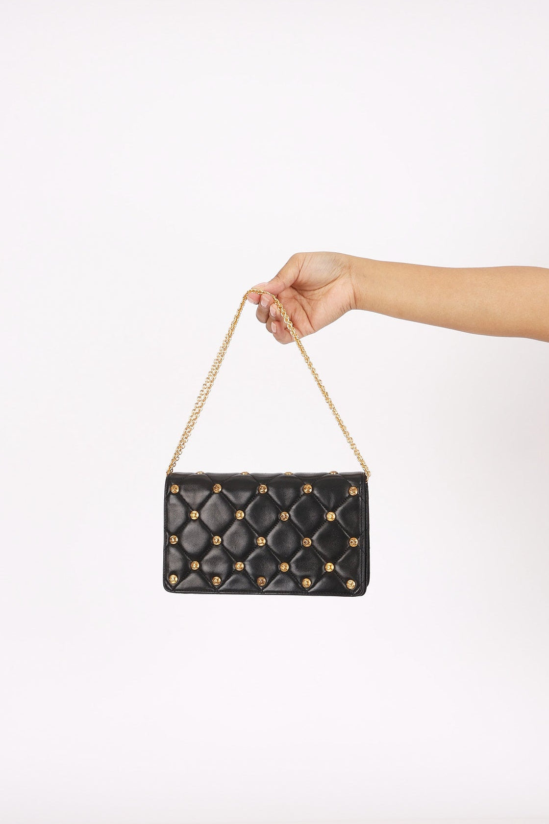 Chanel Gold Studded Clutch with Chain Black Lambskin GHW