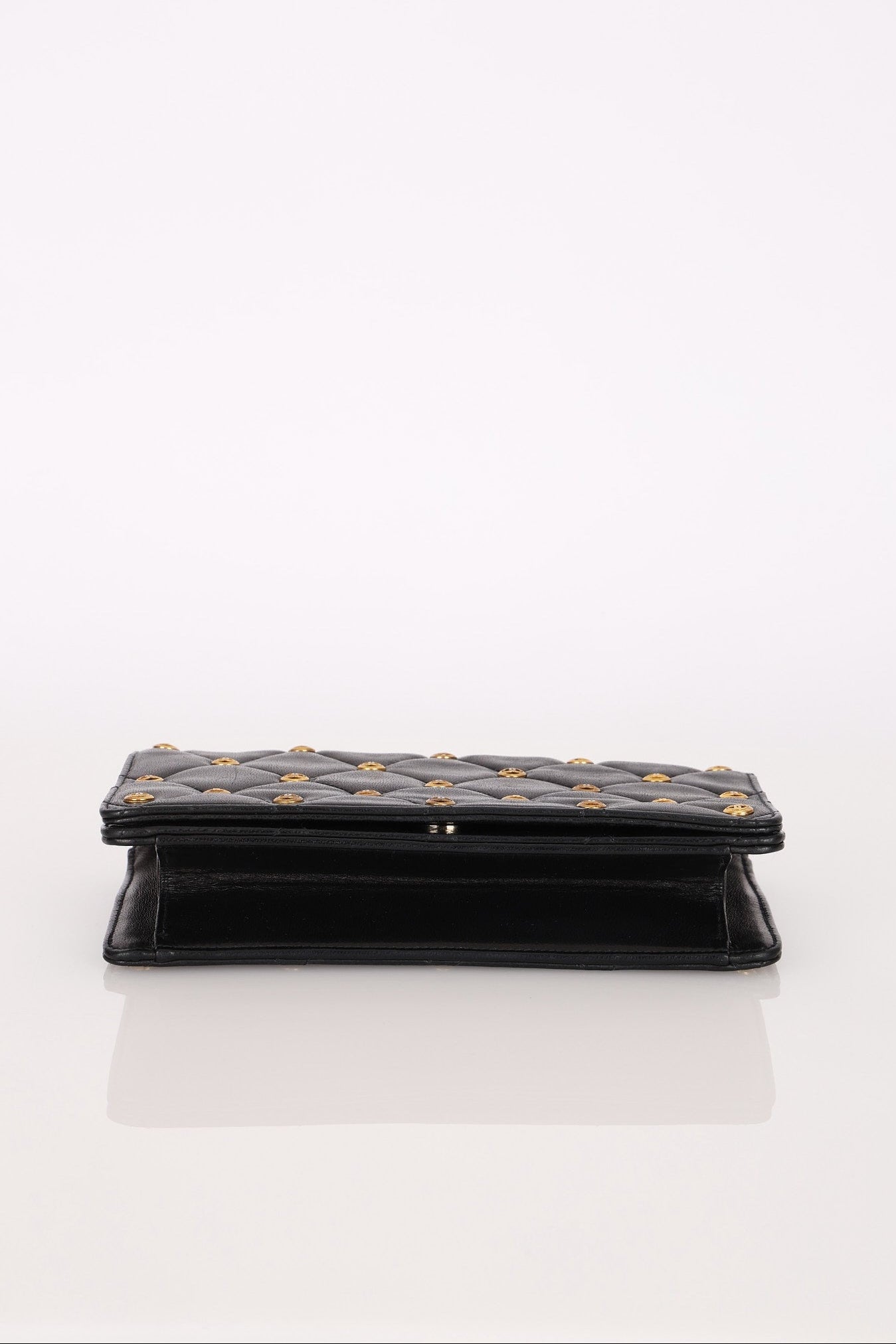 Chanel Gold Studded Clutch with Chain Black Lambskin GHW