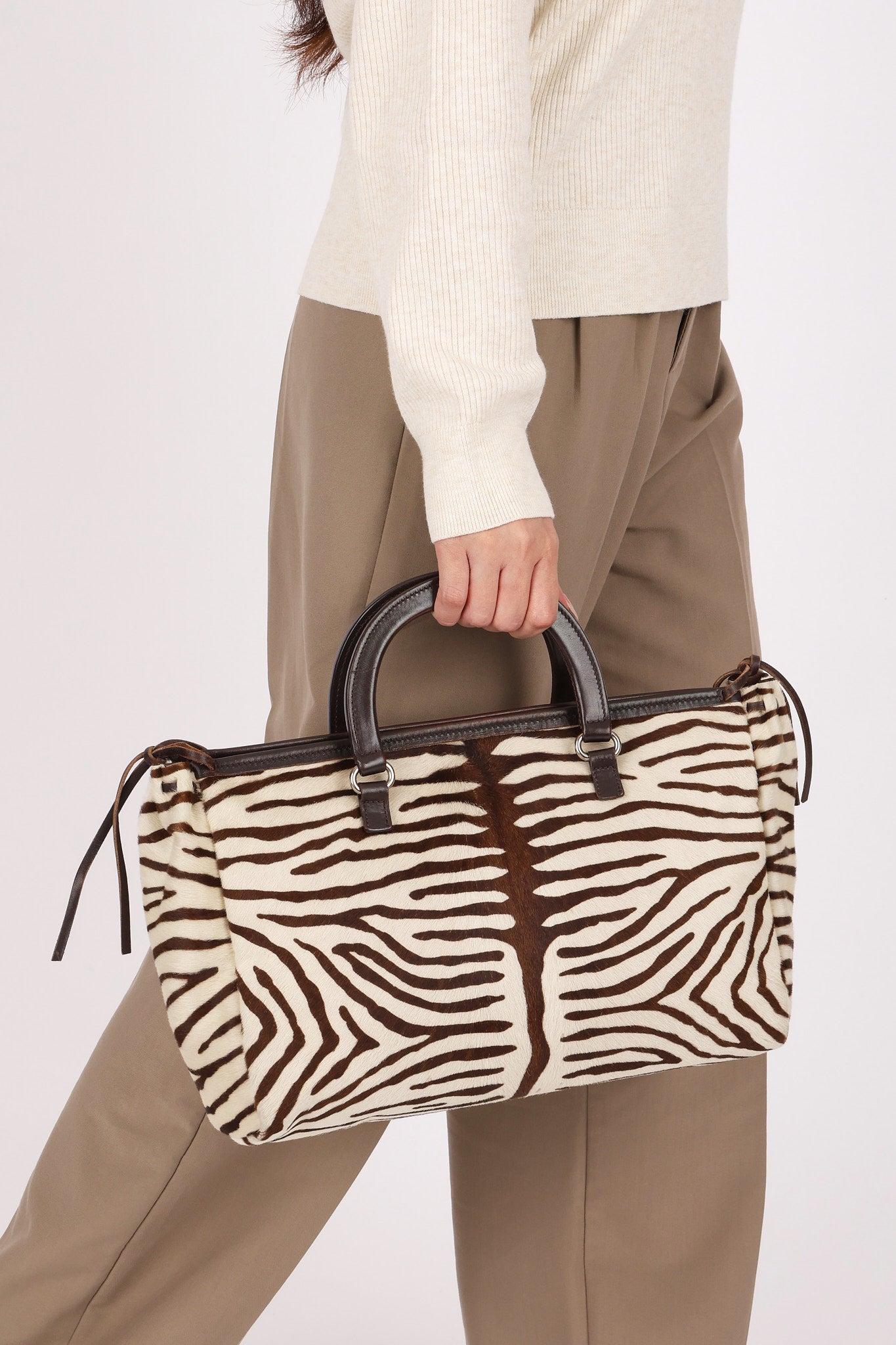 Prada Zebra Print Ponyhair Top Handle Tote