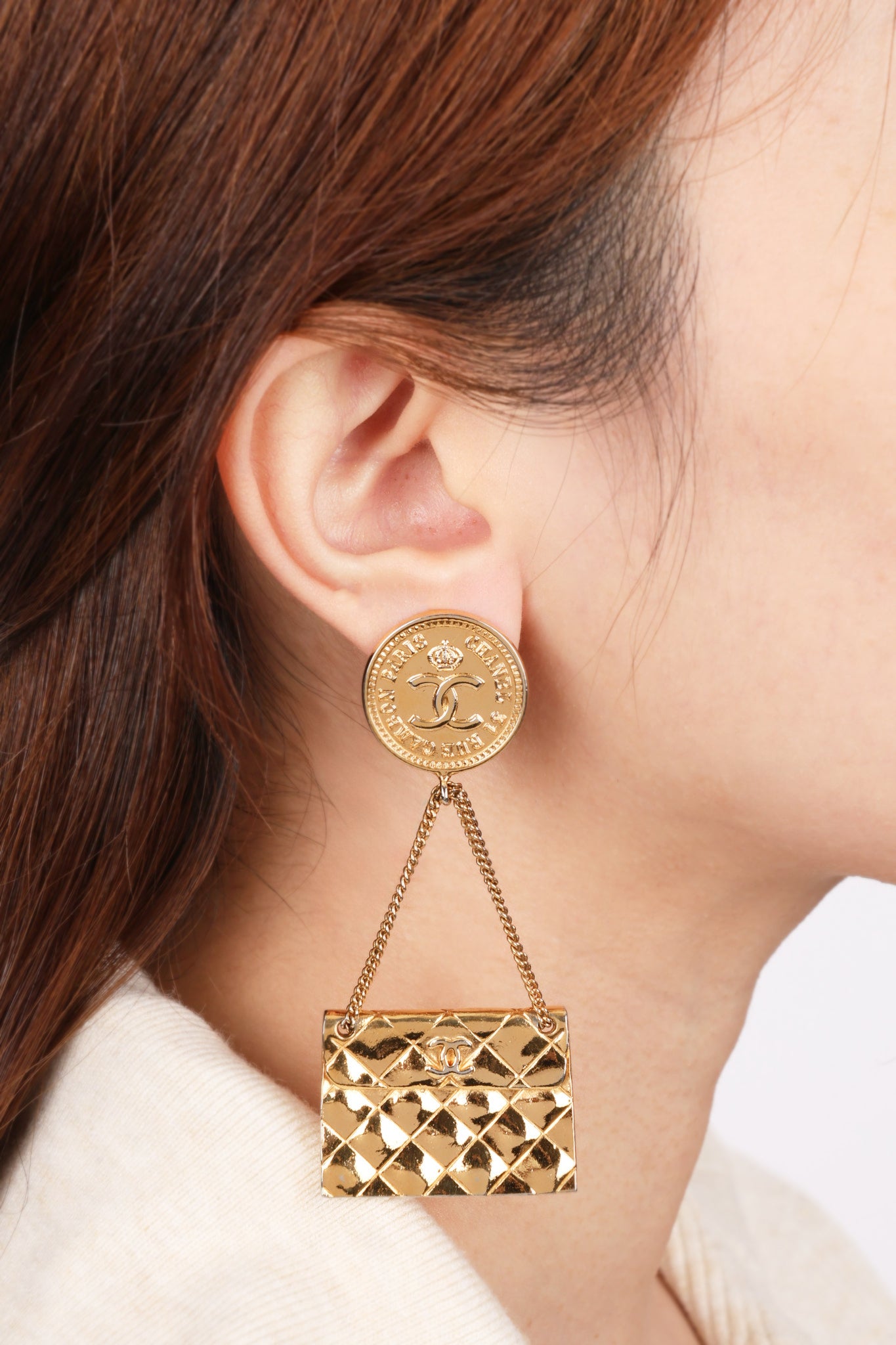 Chanel Gold Flap Clip-On Earrings
