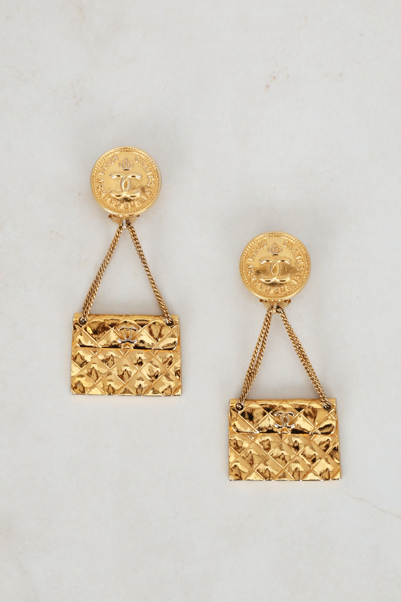 Chanel Gold Flap Clip-On Earrings