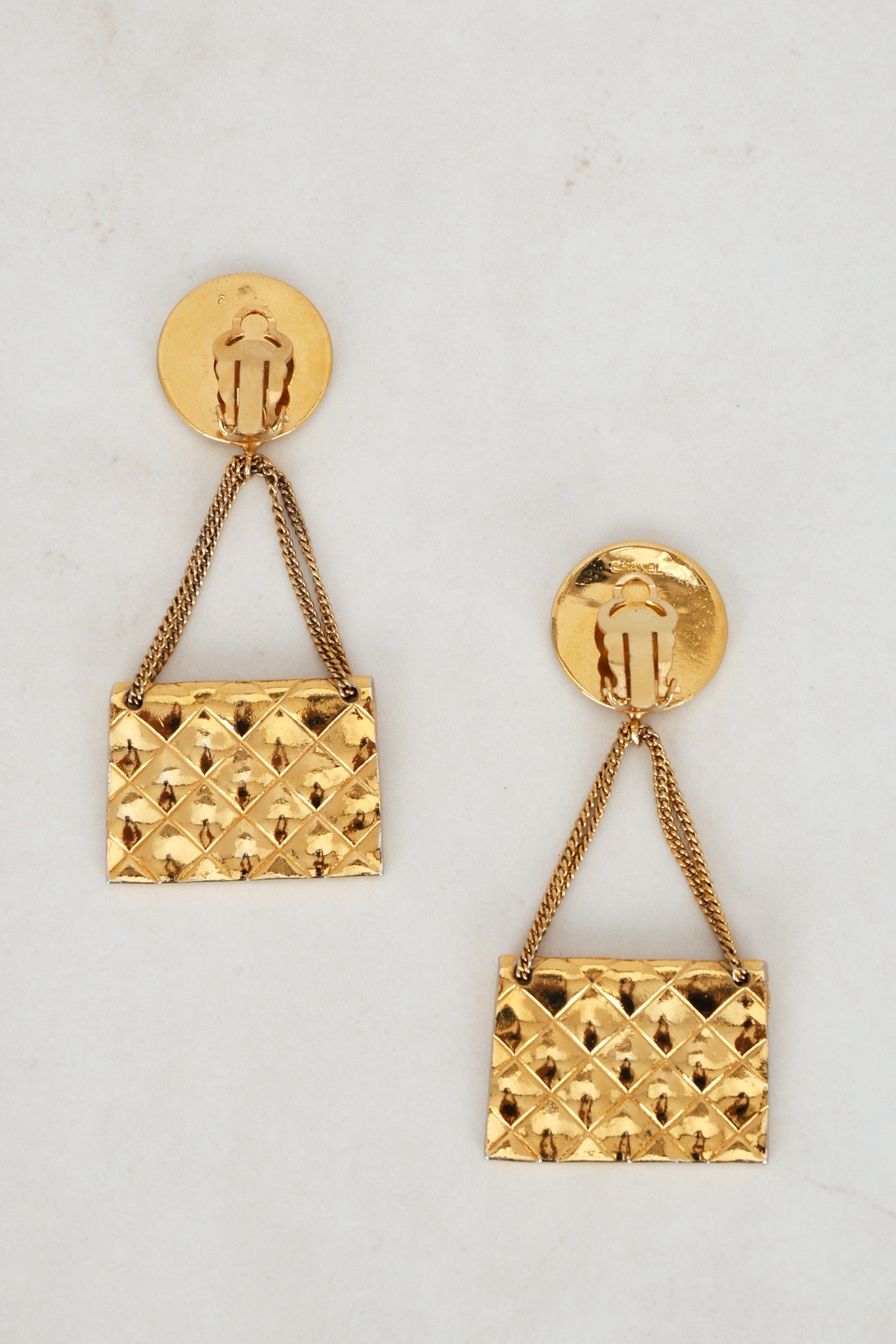 Chanel Gold Flap Clip-On Earrings