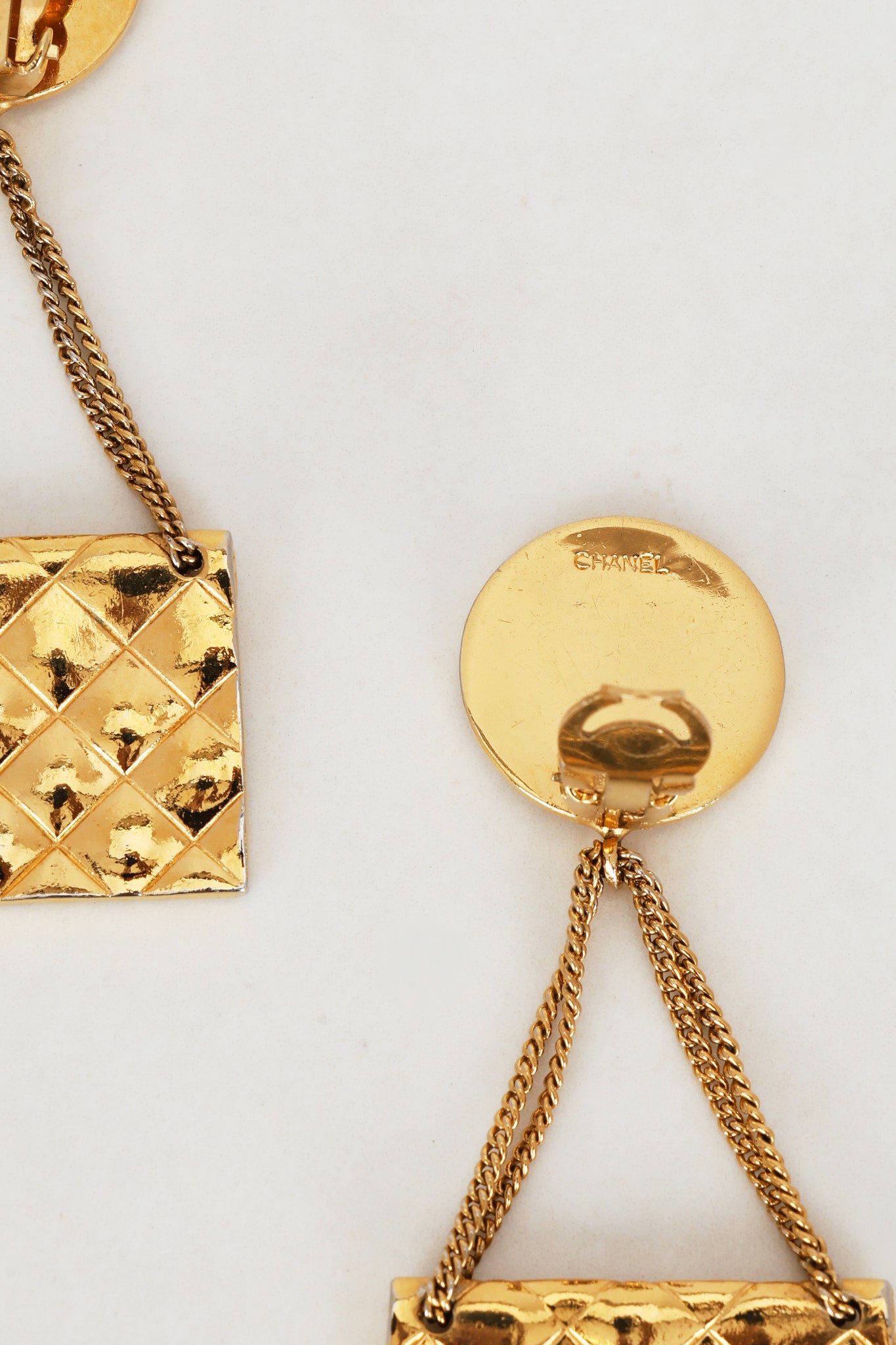 Chanel Gold Flap Clip-On Earrings
