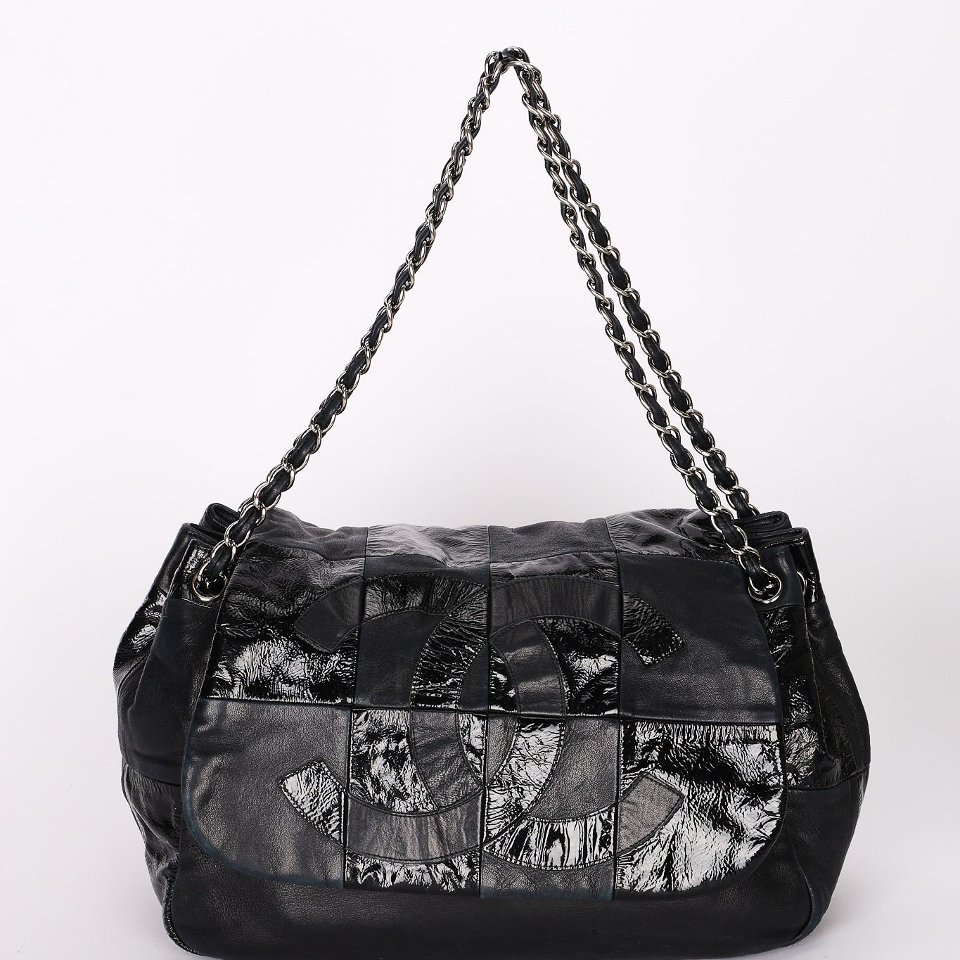 Chanel Brooklyn Accordion Flap Black Lambskin and Patent 2007 SHW