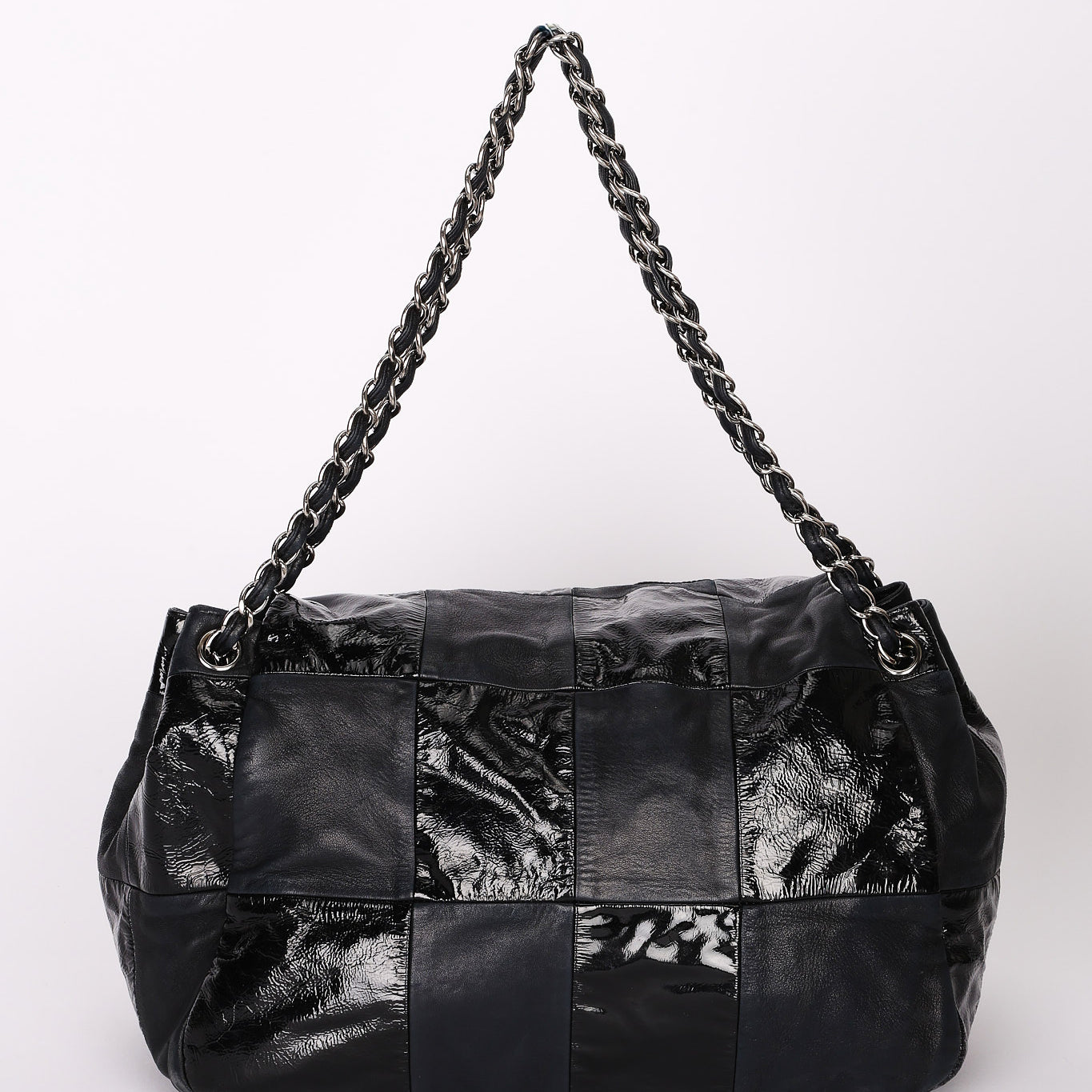 Chanel Brooklyn Accordion Flap Black Lambskin and Patent 2007 SHW
