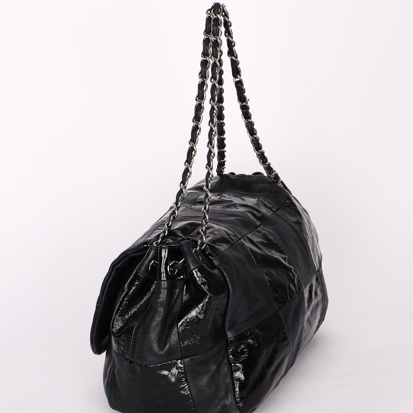 Chanel Brooklyn Accordion Flap Black Lambskin and Patent 2007 SHW