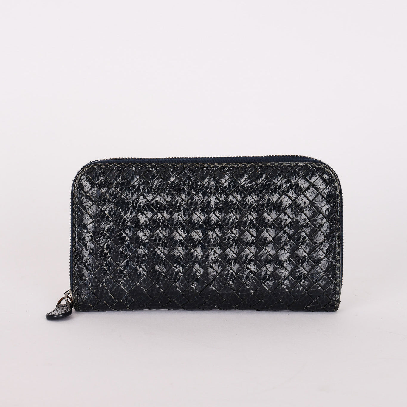 Bottega Veneta (Snakeskin) Intrecciato Long Wallet Navy