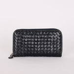 Bottega Veneta (Snakeskin) Intrecciato Long Wallet Navy