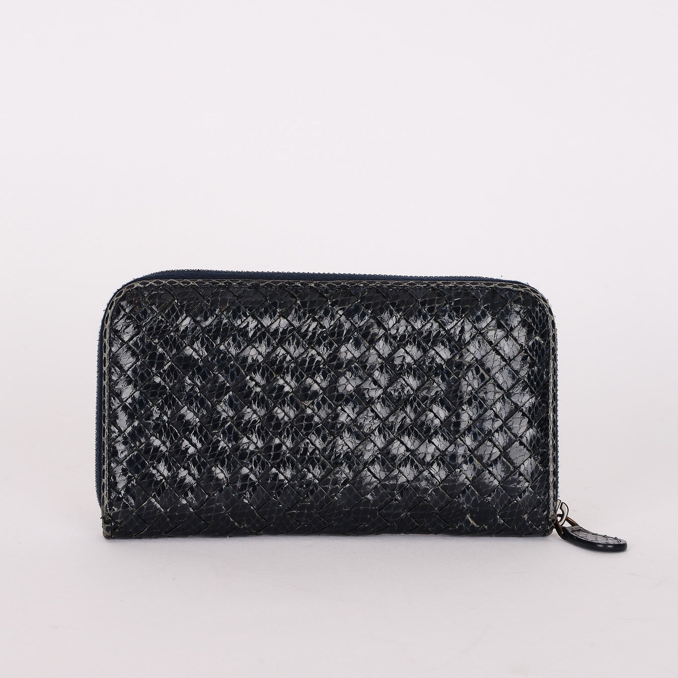 Bottega Veneta (Snakeskin) Intrecciato Long Wallet Navy