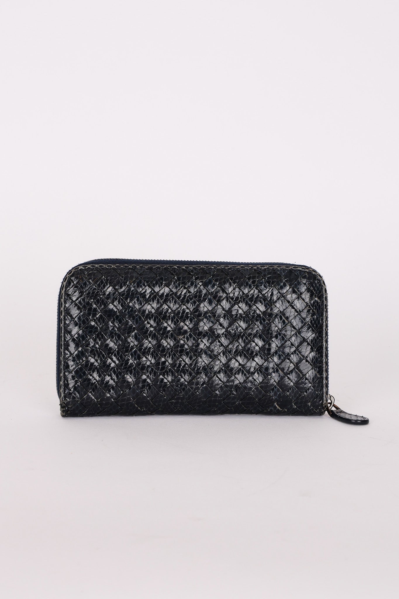 Bottega Veneta (Snakeskin) Intrecciato Long Wallet Navy
