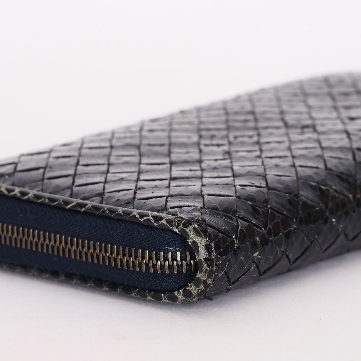 Bottega Veneta (Snakeskin) Intrecciato Long Wallet Navy