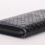 Bottega Veneta (Snakeskin) Intrecciato Long Wallet Navy