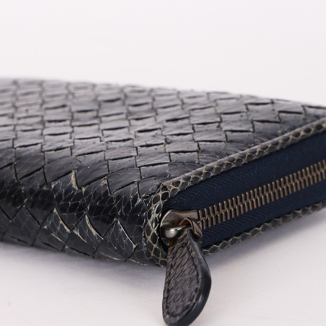 Bottega Veneta (Snakeskin) Intrecciato Long Wallet Navy