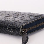 Bottega Veneta (Snakeskin) Intrecciato Long Wallet Navy