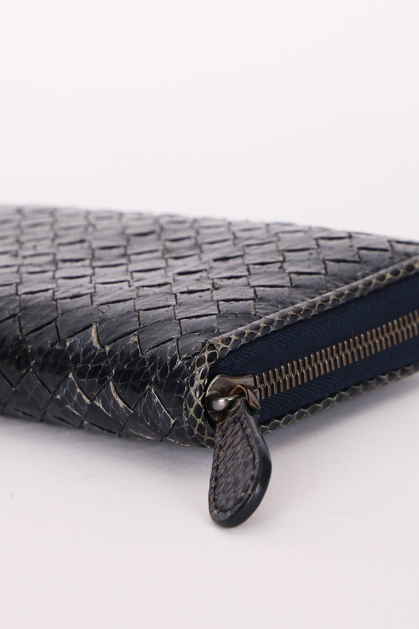 Bottega Veneta (Snakeskin) Intrecciato Long Wallet Navy