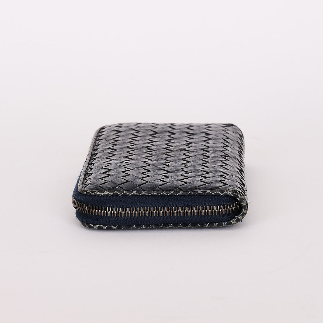Bottega Veneta (Snakeskin) Intrecciato Long Wallet Navy