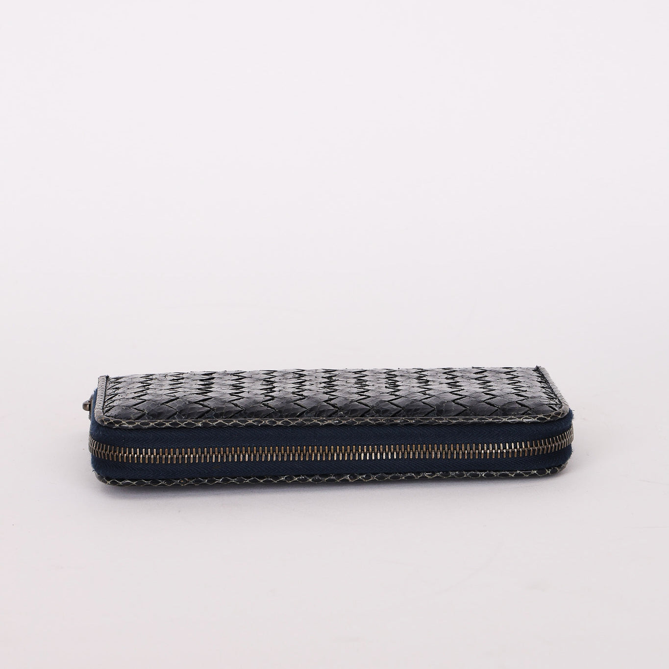 Bottega Veneta (Snakeskin) Intrecciato Long Wallet Navy