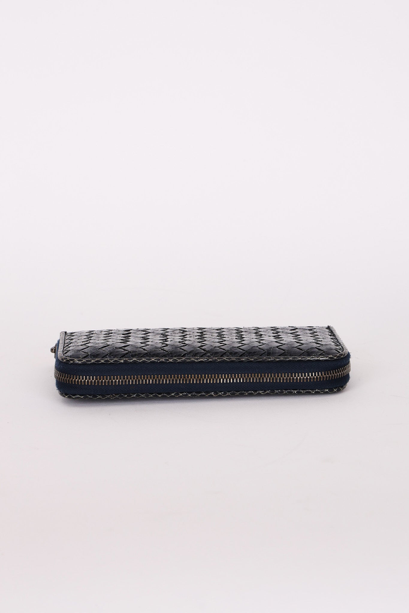Bottega Veneta (Snakeskin) Intrecciato Long Wallet Navy