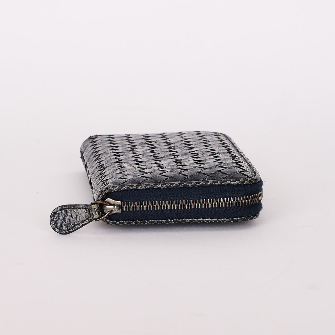 Bottega Veneta (Snakeskin) Intrecciato Long Wallet Navy