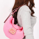 Fendi Small Crochet Grace Croissant Hobo Pink