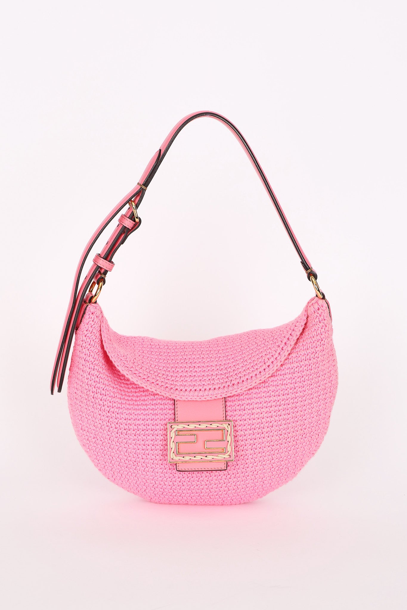 Fendi Small Crochet Grace Croissant Hobo Pink