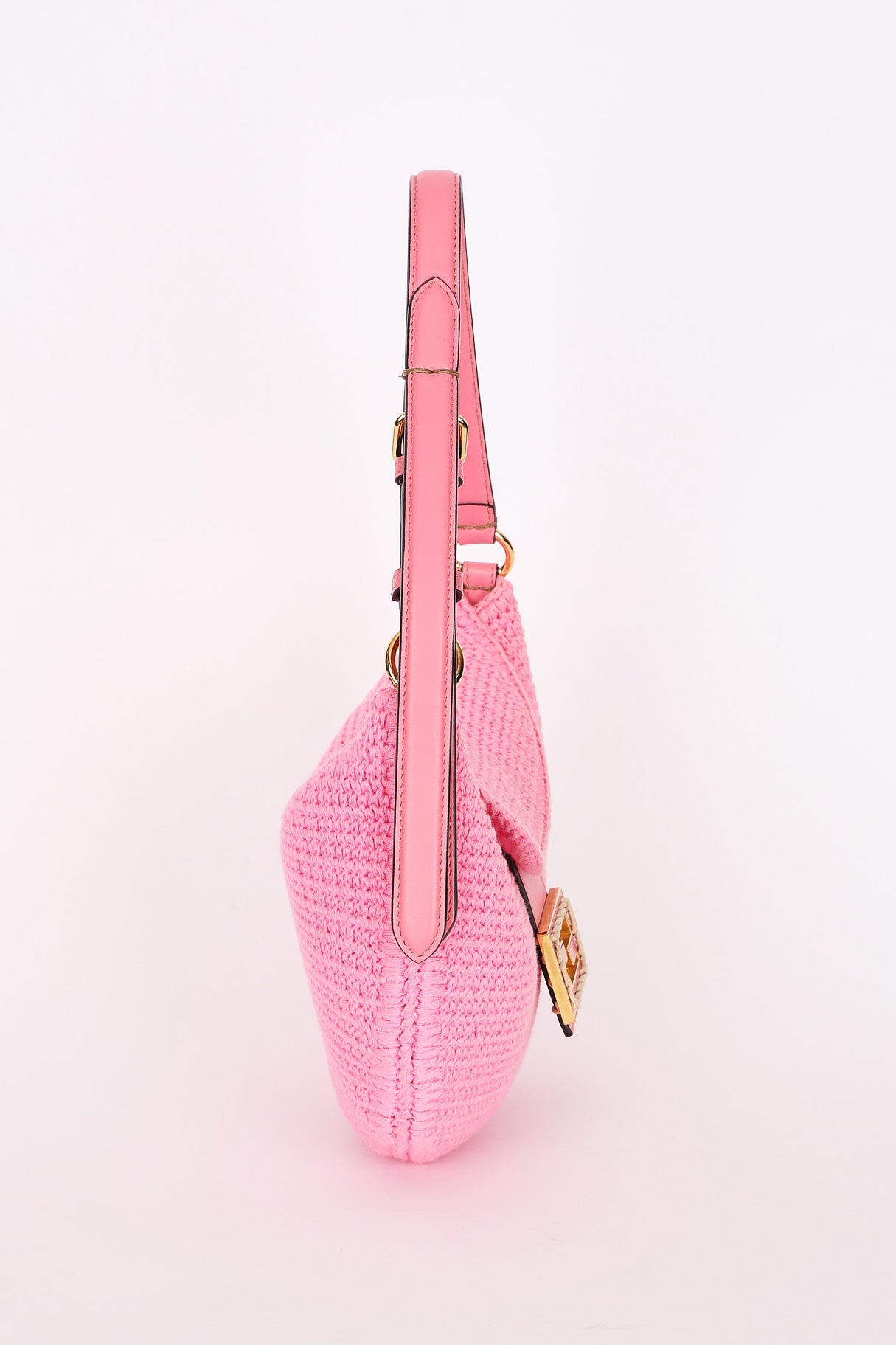 Fendi Small Crochet Grace Croissant Hobo Pink