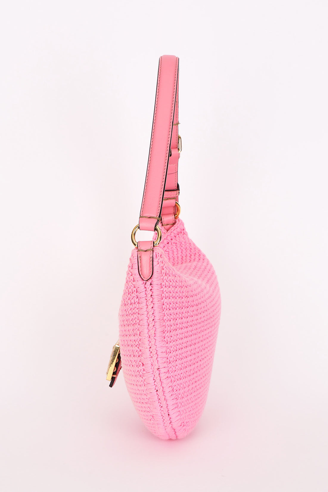 Fendi Small Crochet Grace Croissant Hobo Pink