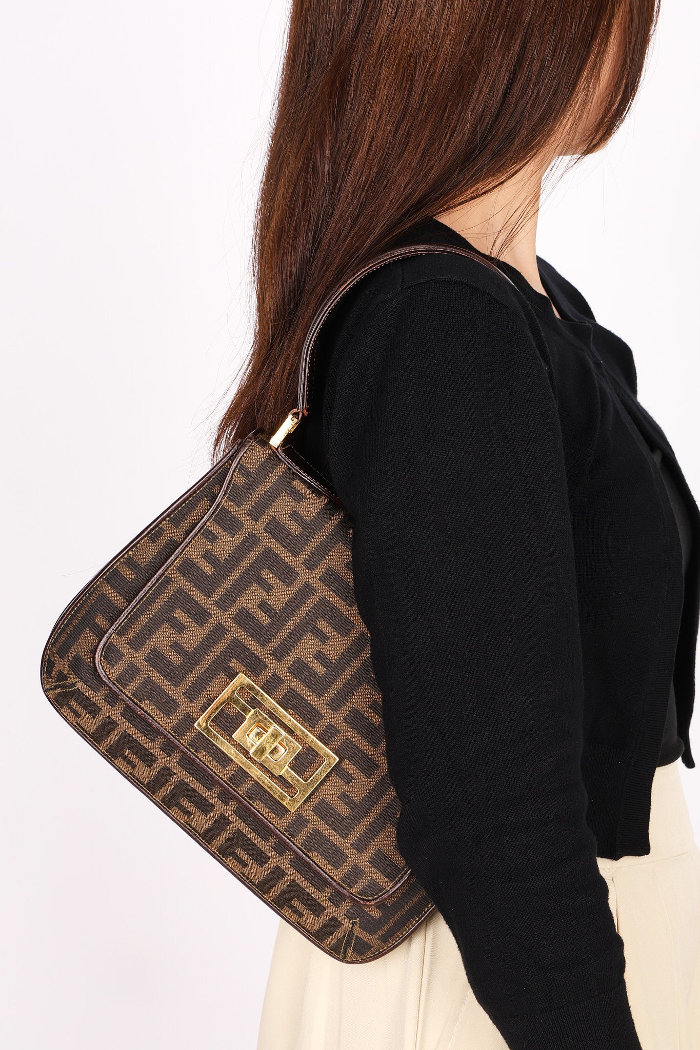 Fendi Turnlock Zucca Square Shoulder Bag