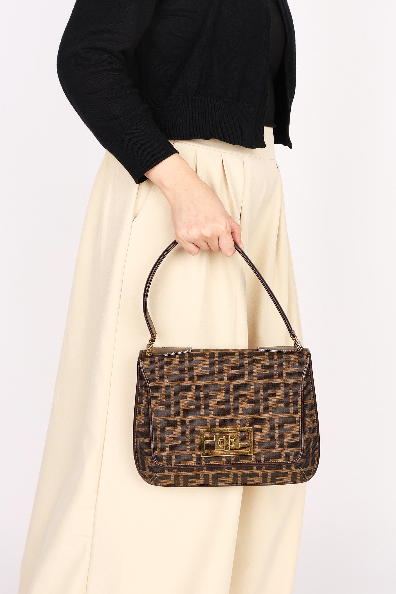 Fendi Turnlock Zucca Square Shoulder Bag