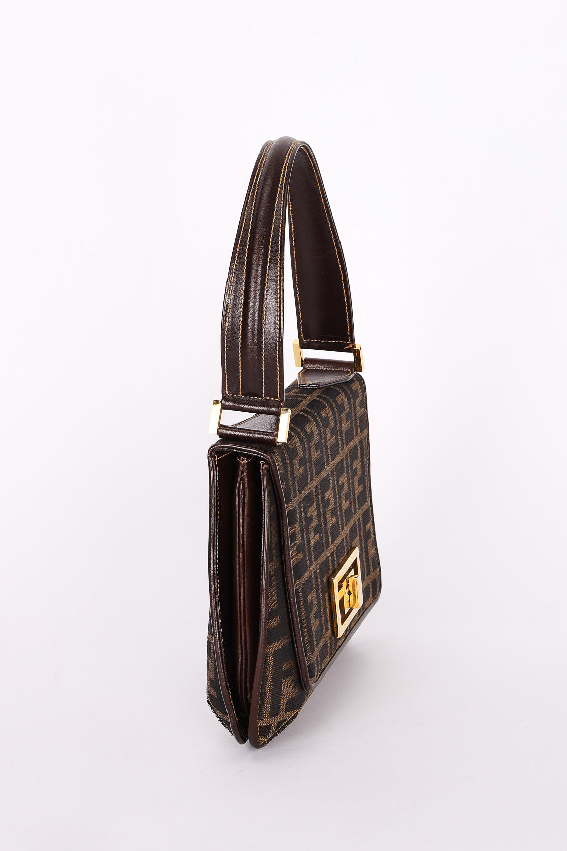 Fendi Turnlock Zucca Square Shoulder Bag